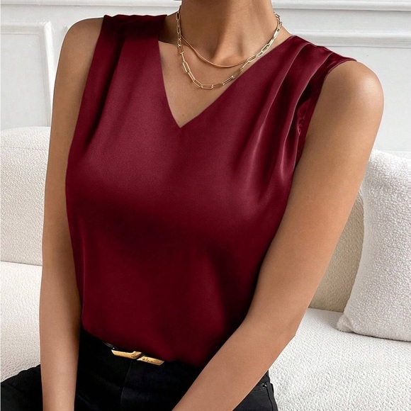 Sleeveless tank top satin professional work wear black - Picture 7 of 8